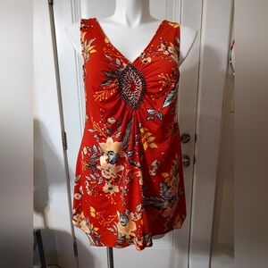 Floral Red Sleeveless Blouse